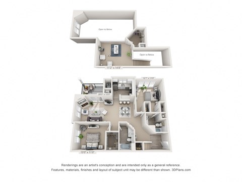 Floor plan for 2 beds, 2 baths, 1428 sqft